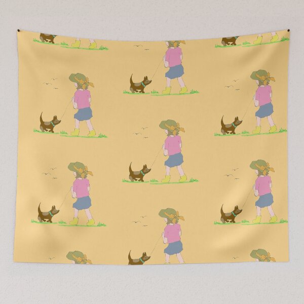 Item preview, Girl Takes Dog For Walk Illustration designed and sold by Jaana Day.