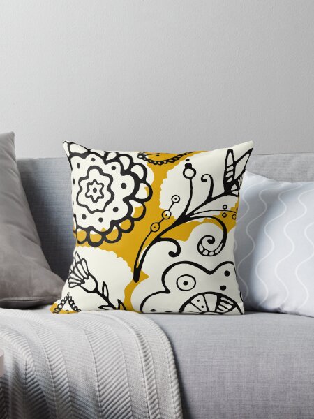 Item preview, Mid-Century Modern Floral Line Pattern On Mustard Yellow designed and sold by DEC02.