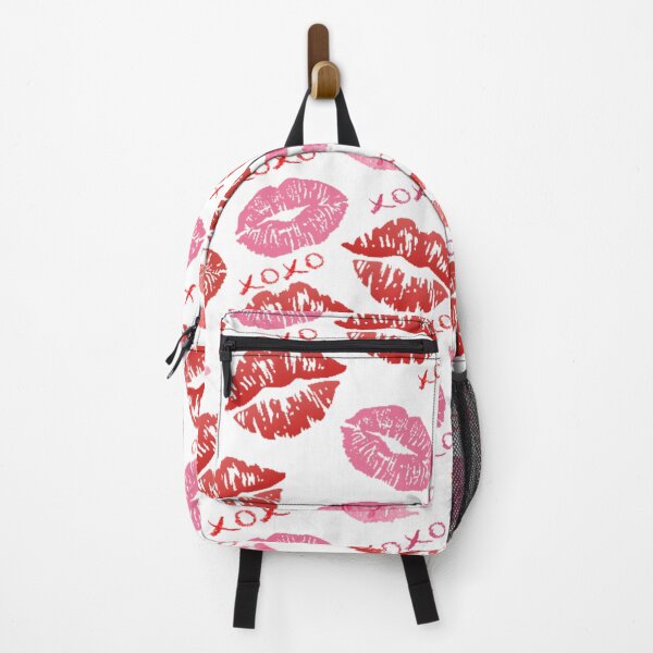 Item preview, Seamless pattern of lipstick kisses and "XOXO" text on black background.  designed and sold by MadameSayCheese.