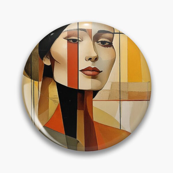 Item preview, Bauhaus style painting abstract female portrait earth tones designed and sold by CattlettArt.