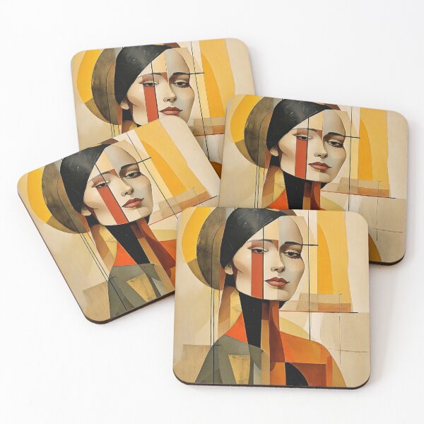 Item preview, Bauhaus style painting abstract female portrait earth tones designed and sold by CattlettArt.