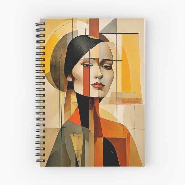 Item preview, Bauhaus style painting abstract female portrait earth tones designed and sold by CattlettArt.