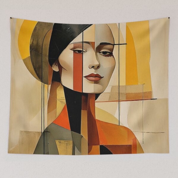 Item preview, Bauhaus style painting abstract female portrait earth tones designed and sold by CattlettArt.