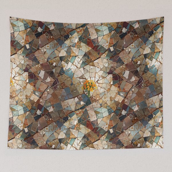 Item preview, Geometric mosaic floor with broken ceramic shards designed and sold by CoolPixels.