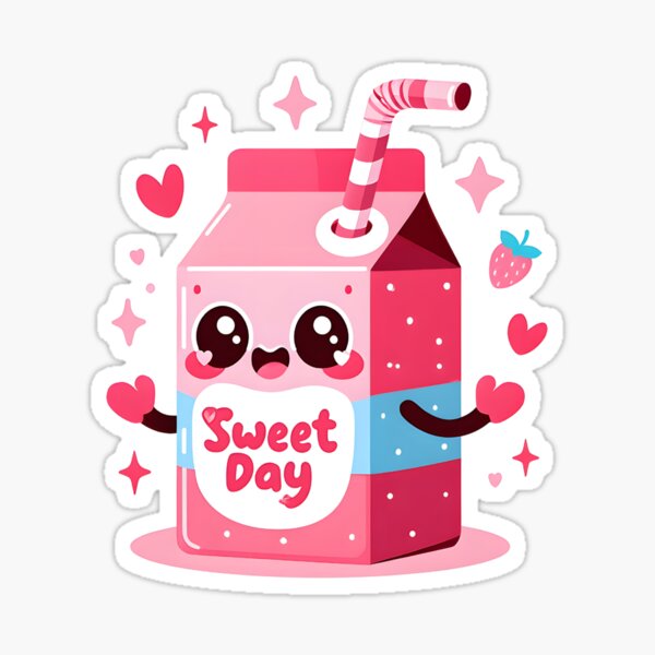Vista previa del artículo con la obra «Bebida de fresa rosa kawaii con etiqueta de "Día dulce"», diseñado y vendido por EpicPuzzles.