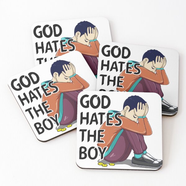 Item preview, Illustration of a text God Hates the boy, with Sad Boy Sitting Alone Depicting Emotional Struggle and Hardship designed and sold by ELF11design.