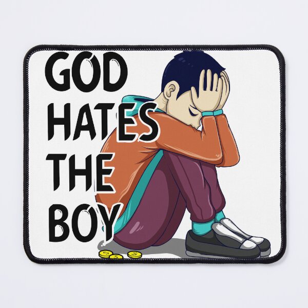 Item preview, Illustration of a text God Hates the boy, with Sad Boy Sitting Alone Depicting Emotional Struggle and Hardship designed and sold by ELF11design.
