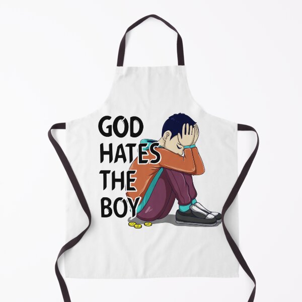 Item preview, Illustration of a text God Hates the boy, with Sad Boy Sitting Alone Depicting Emotional Struggle and Hardship designed and sold by ELF11design.