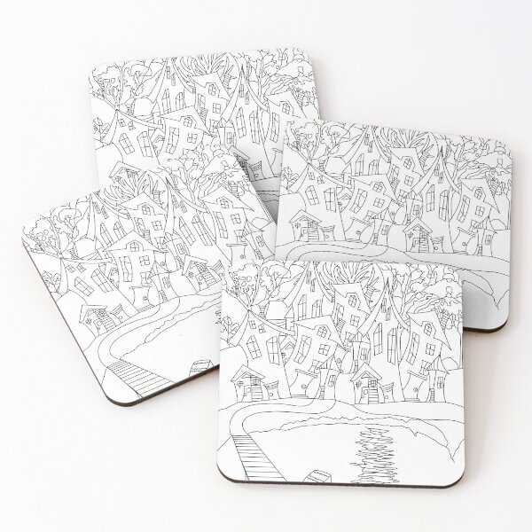 Item preview, Harbor Chill: Riverfront Village Coloring Vibes Black & White Coloring Page designed and sold by chuckletuckle.