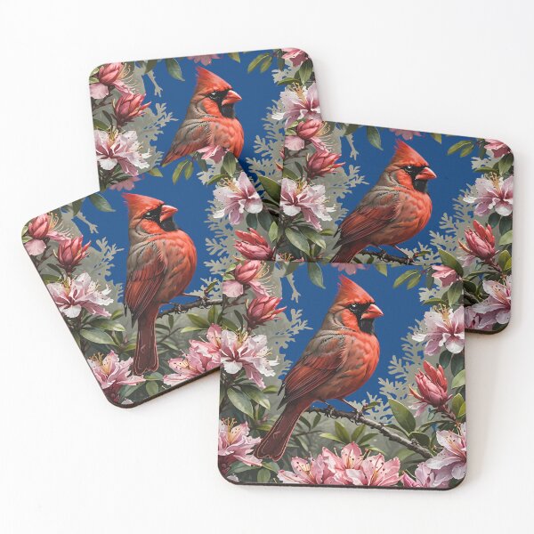Item preview, Red Cardinal Amongst Pink Rhododendrons designed and sold by taiche.