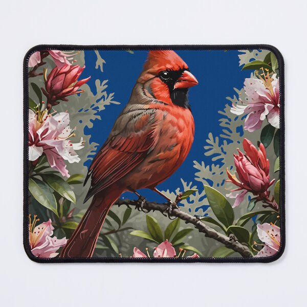 Item preview, Red Cardinal Amongst Pink Rhododendrons designed and sold by taiche.