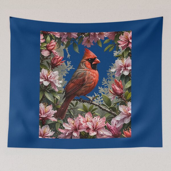 Item preview, Red Cardinal Amongst Pink Rhododendrons designed and sold by taiche.