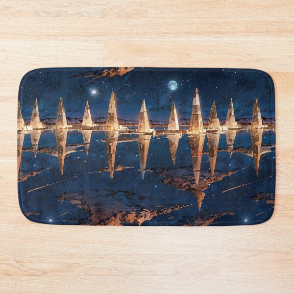 Item preview, Mirror pool reflecting a ring of ancient obelisks under a star-filled night sky designed and sold by CoolPixels.