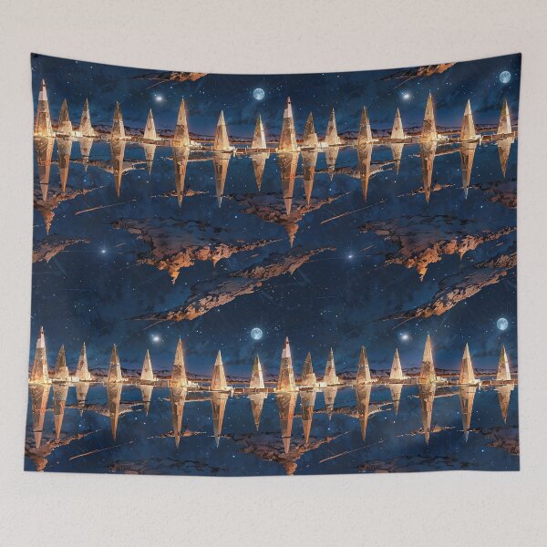 Item preview, Mirror pool reflecting a ring of ancient obelisks under a star-filled night sky designed and sold by CoolPixels.