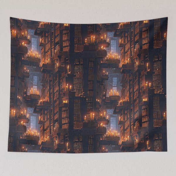 Item preview, Candlelit Library With Tall Bookcases and Mystical Ambiance designed and sold by CoolPixels.