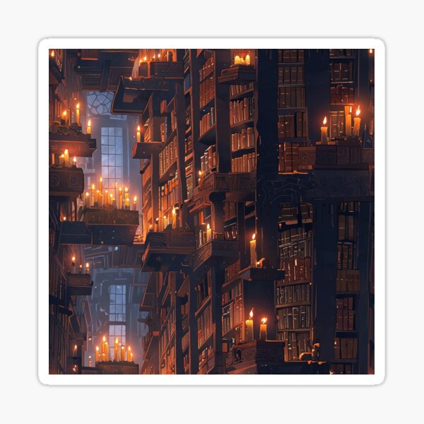 Item preview, Candlelit Library With Tall Bookcases and Mystical Ambiance designed and sold by CoolPixels.