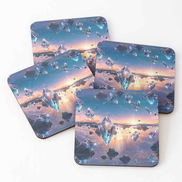 Item preview, Floating crystal shards, endless reflective ocean at twilight designed and sold by CoolPixels.