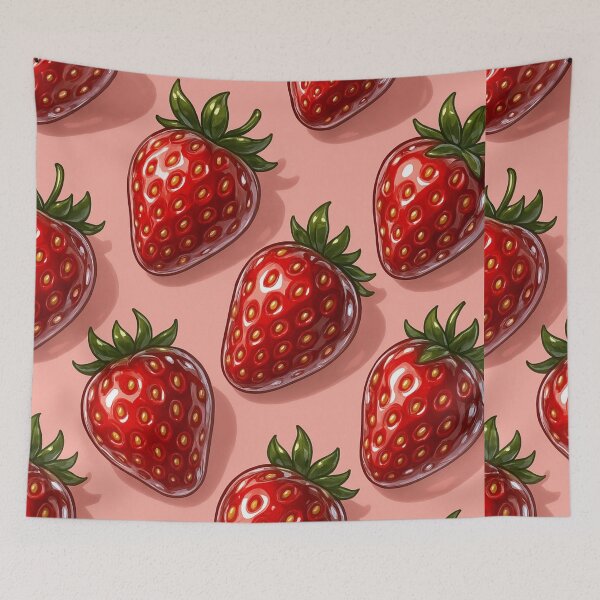 Item preview, Strawberry Pattern Print – Kawaii Red Fruit on Pink Background Cute Y2K Aesthetic Art designed and sold by Bored Duck.