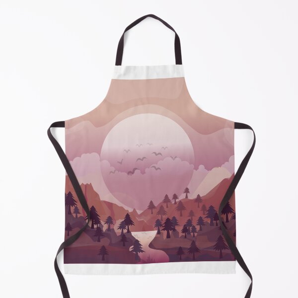 Item preview, Minimalistic vector edge with images of mountains and forest at sunset with a cheerful rosy sky and birds flying above it. designed and sold by CheriTanya.