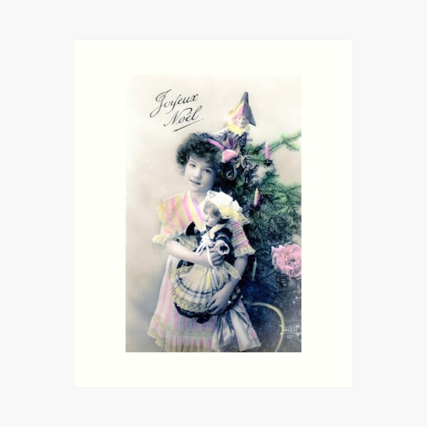 Item preview, Vintage Joyeux Noël Christmas Postcard with Girl and Doll designed and sold by CASturgill.