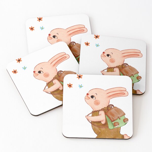 Item preview, Happy cute rabbit running with backpack, cute cartoon rabbit kids designed and sold by Annyillustrate.