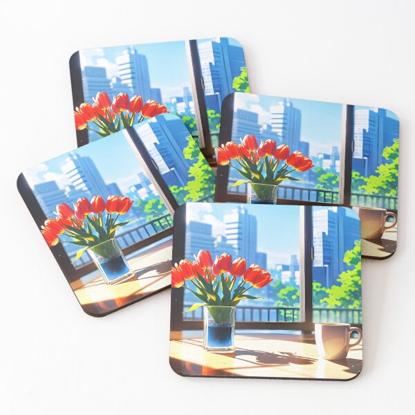 Item preview, Lofi City Skycraper Indoor and View coffee tulips in vase designed and sold by EmeraldeaArt.
