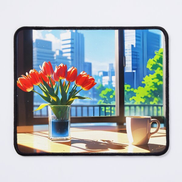 Item preview, Lofi City Skycraper Indoor and View coffee tulips in vase designed and sold by EmeraldeaArt.