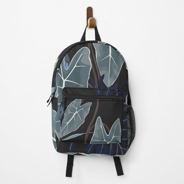 Item preview, Floral seamless pattern, Alocasia plant, blue palm leaves on black background. designed and sold by MatyKotiv.