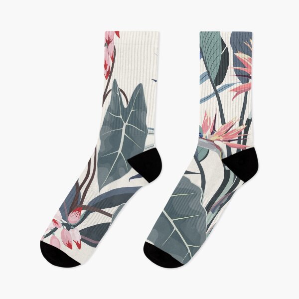 Item preview, Floral seamless pattern, Alocasia  plant, blue palm leaves, strelitzia flowers. designed and sold by MatyKotiv.