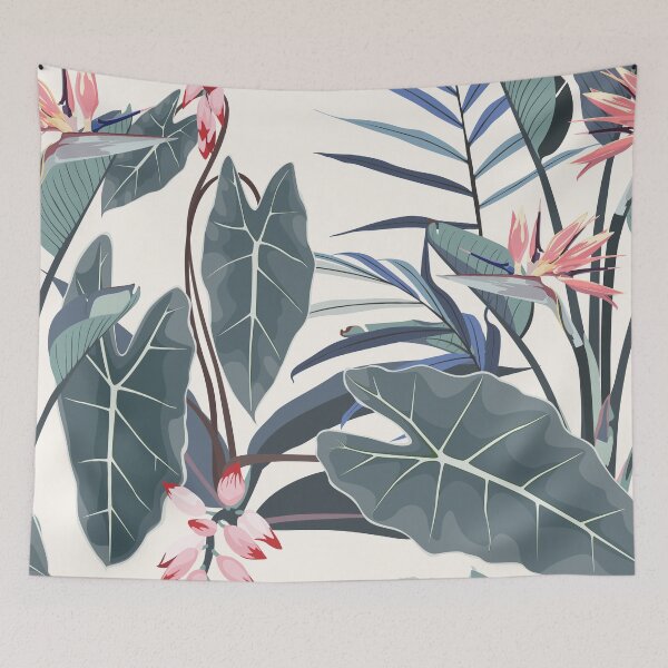 Item preview, Floral seamless pattern, Alocasia  plant, blue palm leaves, strelitzia flowers. designed and sold by MatyKotiv.