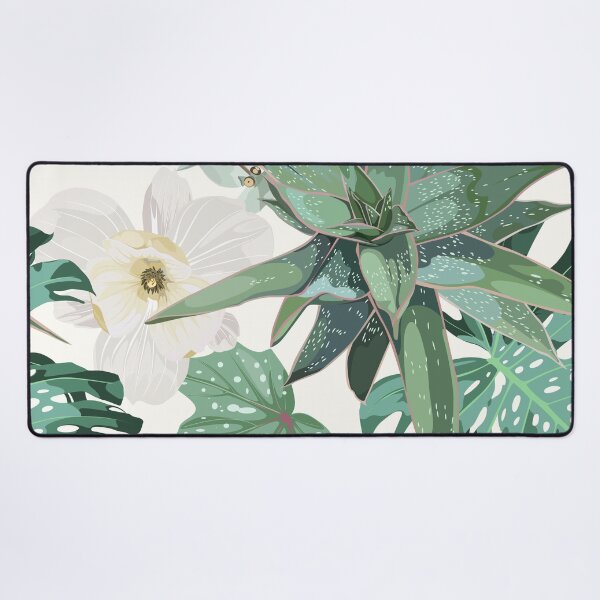 Item preview, White magnolia flowers seamless pattern, agave, cacti, aloe greenery. designed and sold by MatyKotiv.