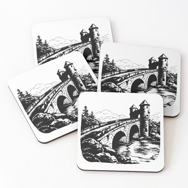 Item preview, Stone Bridge Arch River Bank Medieval Gothic Old Tower designed and sold by inkoutninja.