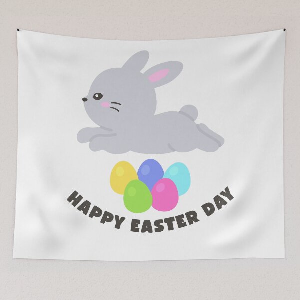 Item preview, Happy Easter Day – Leaping Bunny with Colorful Eggs Sticker designed and sold by BubiStudio.