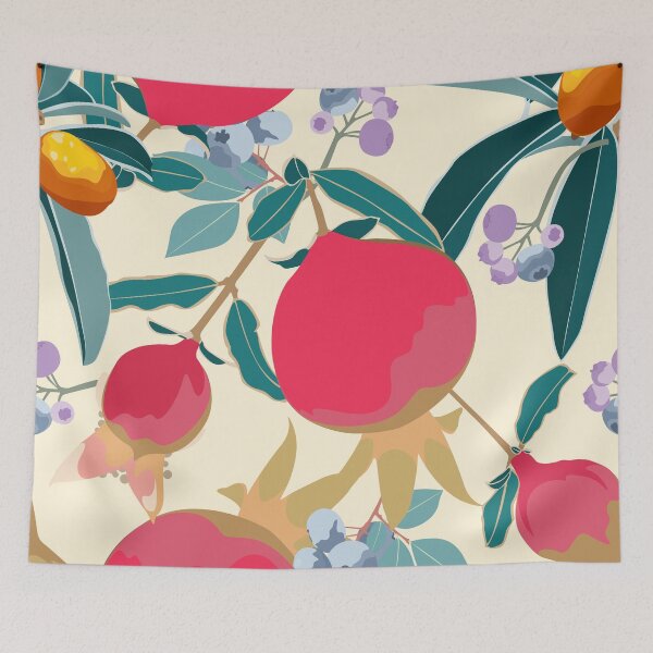 Item preview, Art floral seamless pattern. Pomegranate tree with bluberry and blue leaves. designed and sold by MatyKotiv.