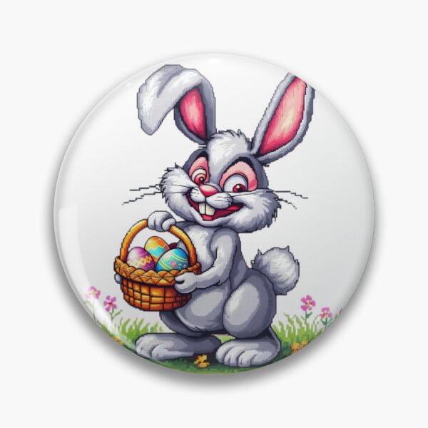 Item preview, Easter Bunny with egg basket pixel ,funny easter,Happy Easter,Easter Day,easter illustration designed and sold by Expressions-Sel.