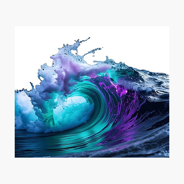 Item preview, Neon Ocean Wave Print - Turquoise and Purple Glow designed and sold by NeonBloom Prints.