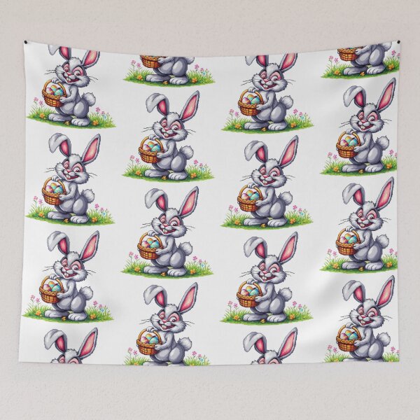 Item preview, Easter Bunny with egg basket pixel ,funny easter,Happy Easter,Easter Day,easter illustration designed and sold by Expressions-Sel.