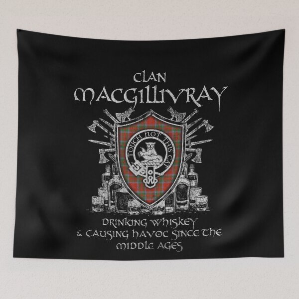 Item preview, Clan Macgillivray drinking whiskey and causing havoc heritage crest tartan plaid designed and sold by Clan1093.