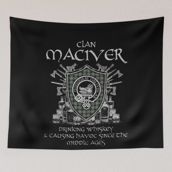 Item preview, Clan MacIver 2 drinking whiskey and causing havoc heritage crest tartan plaid designed and sold by Clan1093.