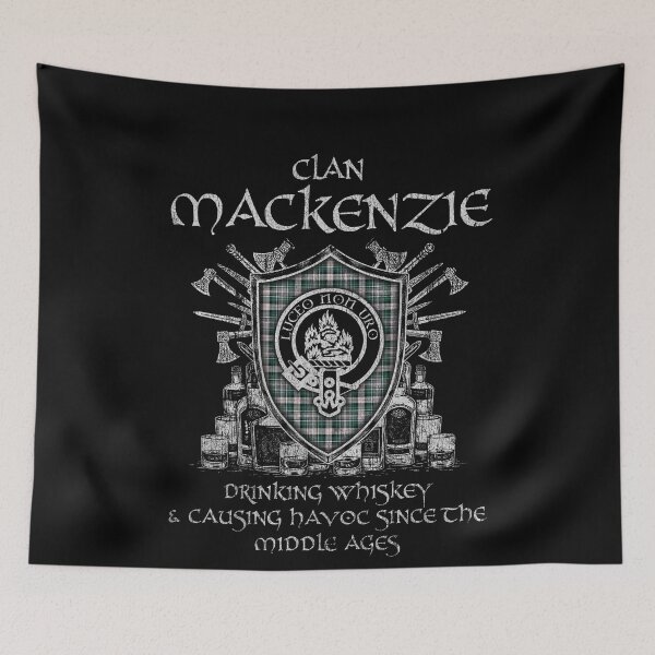 Item preview, Clan MacKenzie 2 drinking whiskey and causing havoc heritage crest tartan plaid designed and sold by Clan1093.