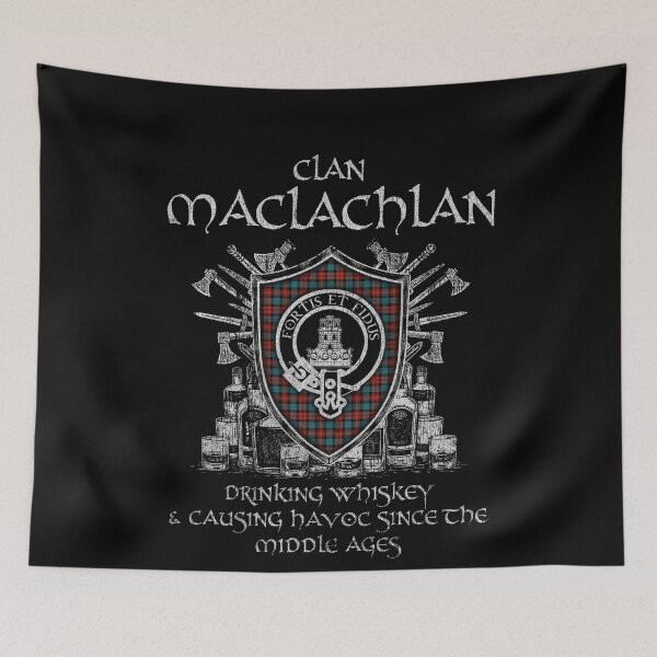 Item preview, Clan Maclachlan drinking whiskey and causing havoc heritage crest tartan plaid designed and sold by Clan1093.