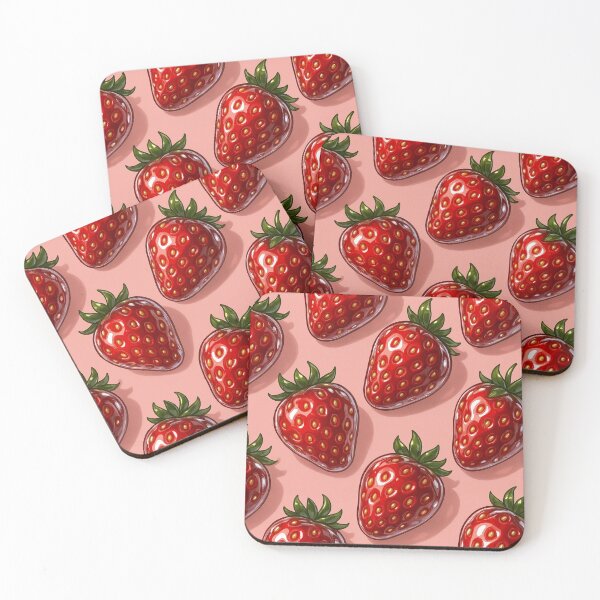Item preview, Strawberry Pattern Print – Kawaii Red Fruit on Pink Background Cute Y2K Aesthetic Art designed and sold by Bored Duck.