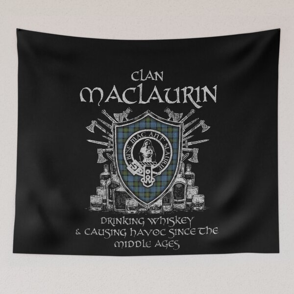 Item preview, Clan MacLaurin of Broich drinking whiskey and causing havoc heritage crest tartan plaid designed and sold by Clan1093.
