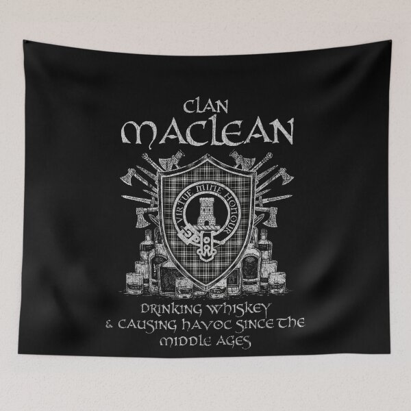 Item preview, Clan MacLean Black & White drinking whiskey and causing havoc heritage crest tartan plaid designed and sold by Clan1093.