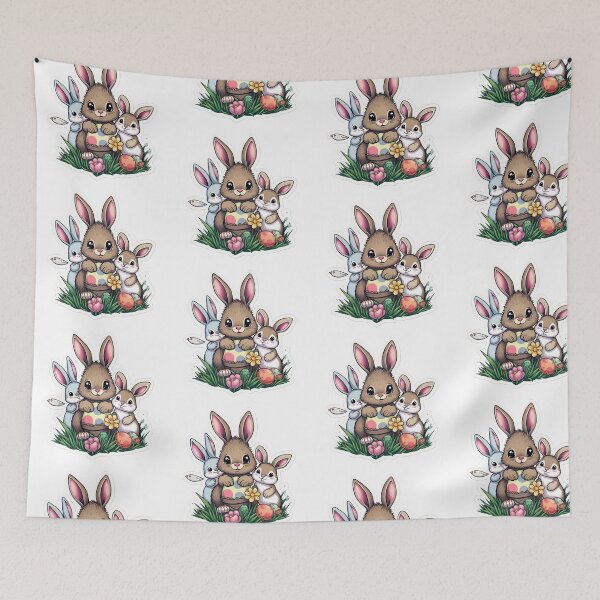 Item preview, cute Easter bunnies with colored eggs Sticker, cute easter,Happy Easter,Easter Day,easter illustration designed and sold by Expressions-Sel.