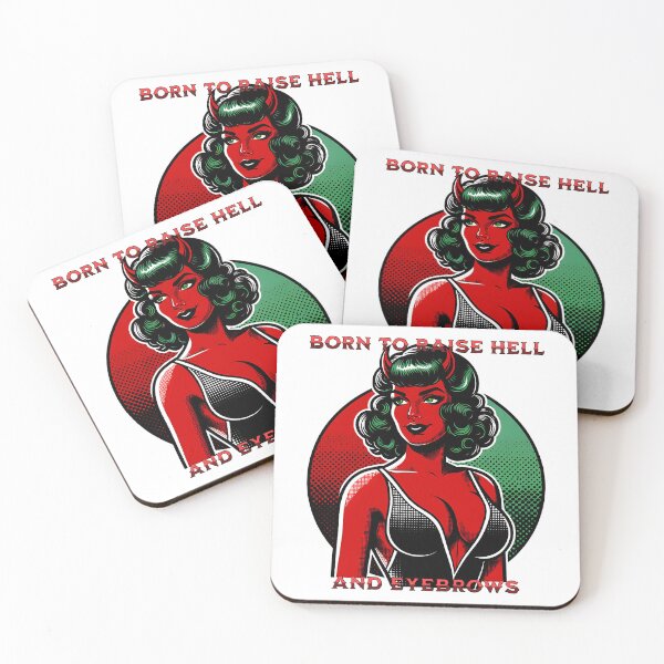 Item preview, Born to Raise Hell and Eyebrows – Retro Devil Girl Shirt designed and sold by NSB-Design.