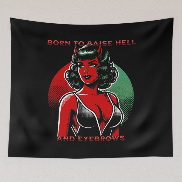 Item preview, Born to Raise Hell and Eyebrows – Retro Devil Girl Shirt designed and sold by NSB-Design.