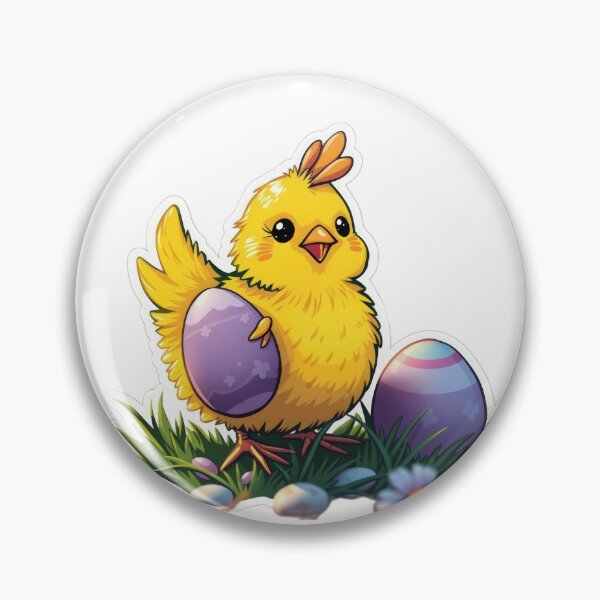 Item preview, cute Easter yellow chicken with colored eggs Sticker,cute easter,Happy Easter,Easter Day,easter illustration designed and sold by Expressions-Sel.