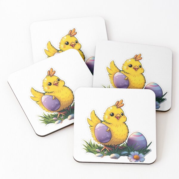 Item preview, cute Easter yellow chicken with colored eggs Sticker,cute easter,Happy Easter,Easter Day,easter illustration designed and sold by Expressions-Sel.