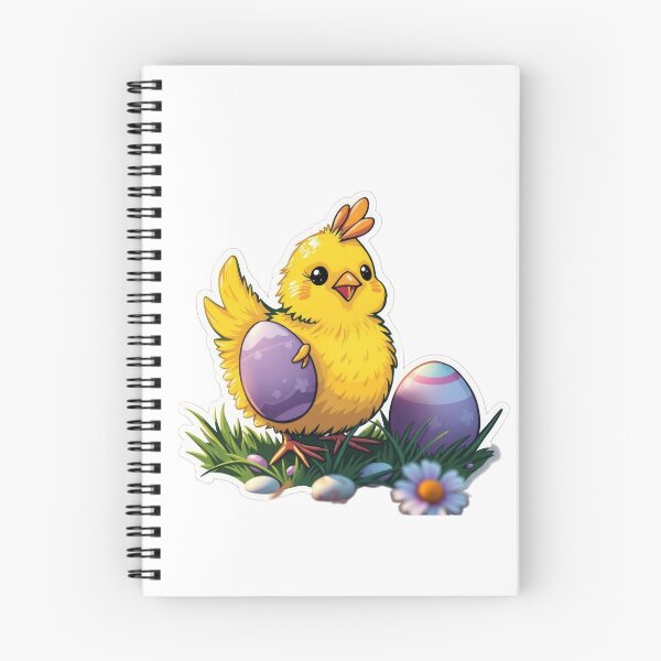 Item preview, cute Easter yellow chicken with colored eggs Sticker,cute easter,Happy Easter,Easter Day,easter illustration designed and sold by Expressions-Sel.